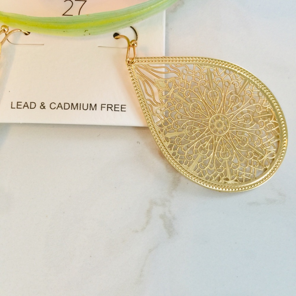 Teardrop Stencil Earrings (Golden Tone) - Picture 5 of 5